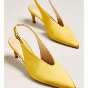 Anthropologie Pointed-Toe Slingback Pumps (US7.5/EU38.5) Yellow Satin